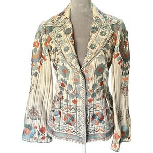 NWT JOHNNY WAS BIYA Embroidered Striped‎ Boho Blazer Jacket, Size S